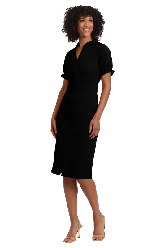Maggy London Women's Notch Neck Sleek Sheath Dress Office Workwear, Black, 10 UK