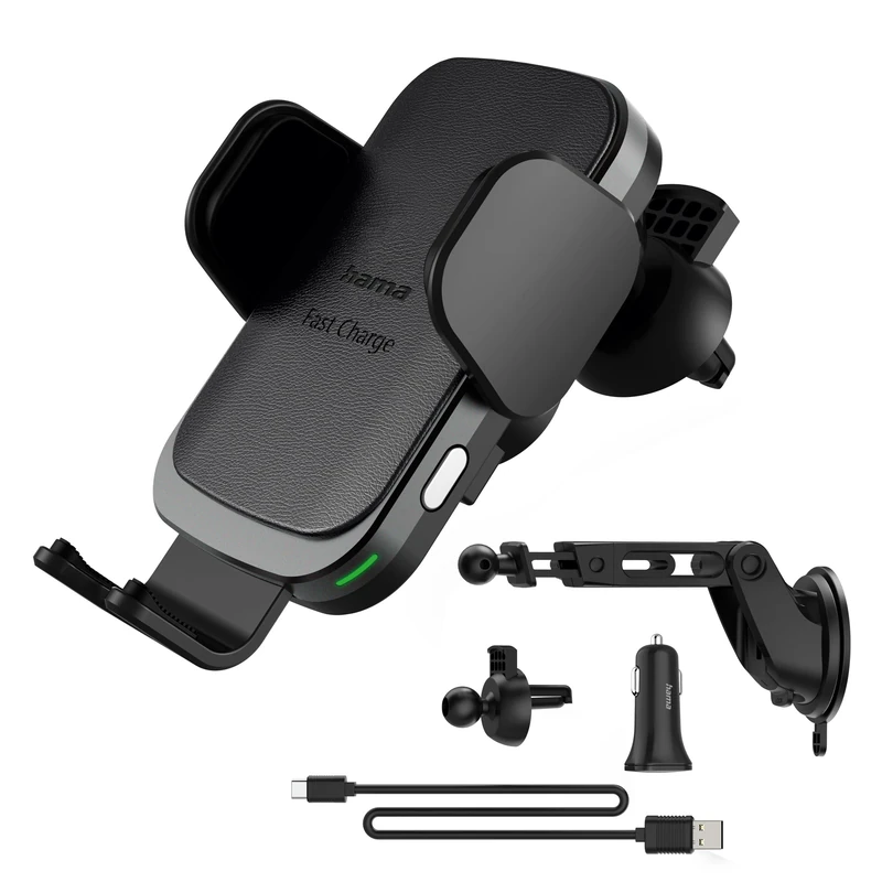 Hama FC10 Motion 10W Induction Car Phone Holder (QI-Charge, Wireless Induction Car Charger, Ultra Fast) Silver/Black