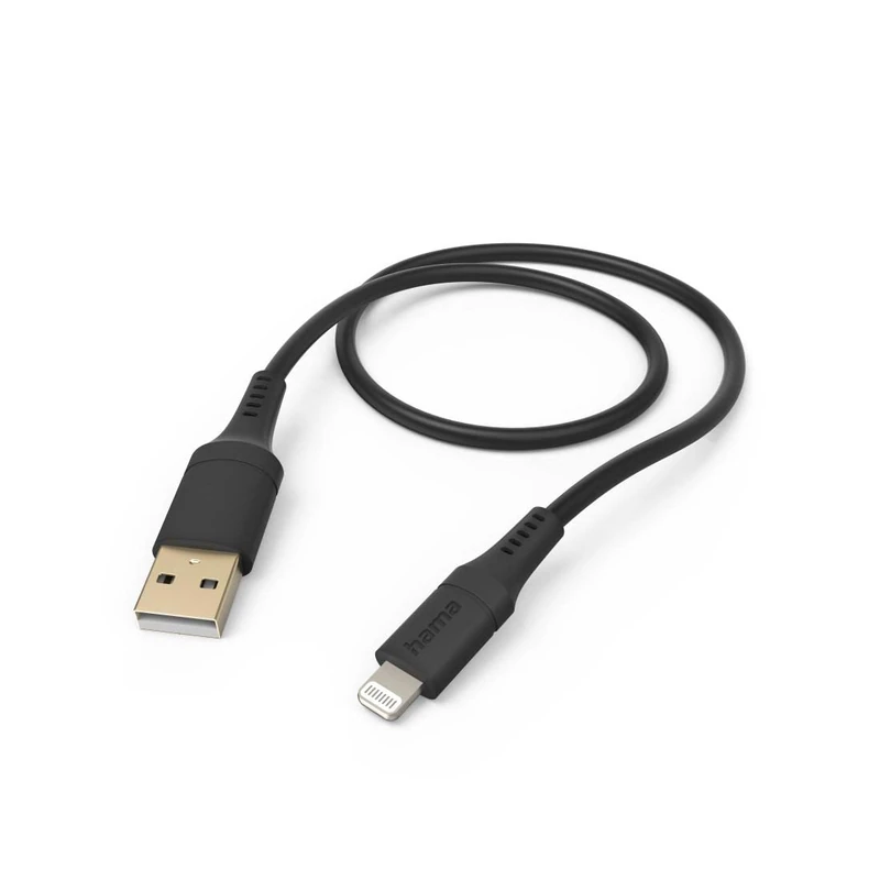 Hama Flexible USB A Lightning Charging Cable 1.5 m Black Silicone