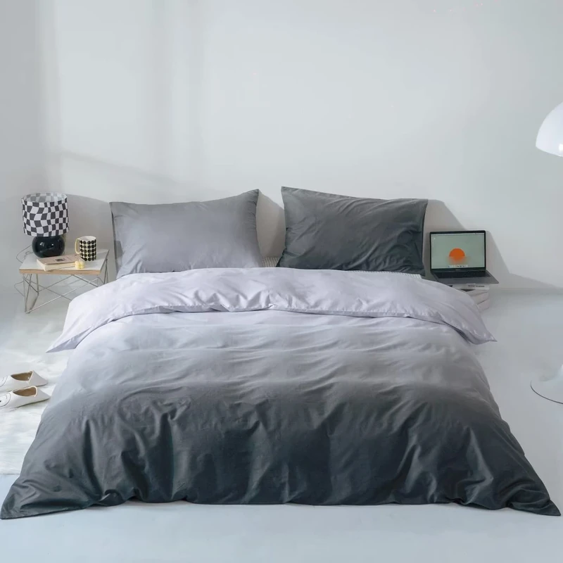 karever Gradient Gray Comforter Set Ombre White Gray Bedding Set Queen Women Aesthetic Comforter 3 PCs Gray Color Bed Comforter Set Queen Gradient White and Gray Comforter Set Queen