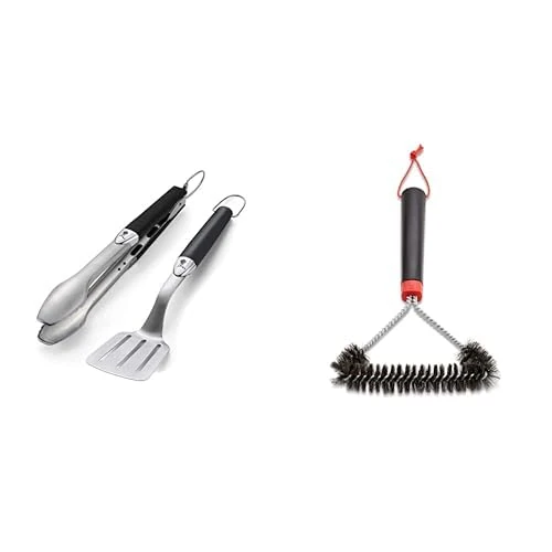 Weber 6645 Premium BBQ Tool Set and 6277 Grill Brush