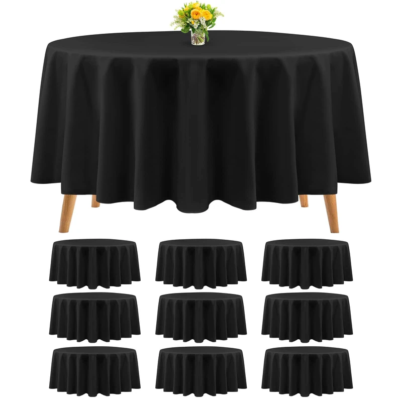 Teruntrue 10 Packs Premium Black Round Tablecloth 90 Inch Polyester Table Cloth Bulk Washable Polyester Fabric Tablecloths Table Cover for Wedding Party Banquet Buffet Holiday Dinner (Black, 90 Inch)