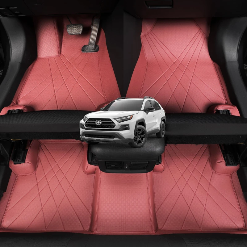 EKR Custom Floor Mats for Toyota RAV4 (Hybrid only) 2019-2025, Front & 2nd Row Luxury Car Floor Mat Fit RAV4 2019 2020 2021 2022 2023 2024 2025 - Leatherette (Burgundy)