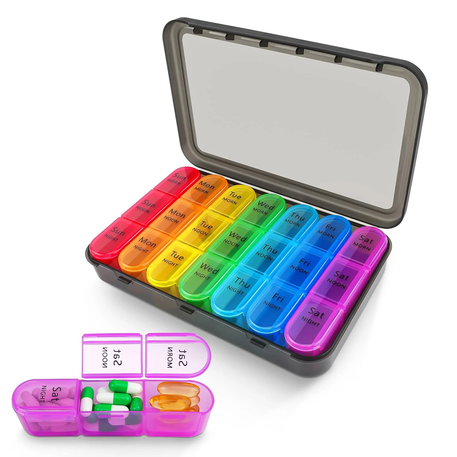 Cruxer Pill Box Organiser 7 Day 3 Times Daily Medicine Storage Box, Weekly Medication Tablet Organizer Moisture-Proof BPA Free Travel Dosette Box Dispenser Case to Hold Vitamins, Fish Oil, Supplements