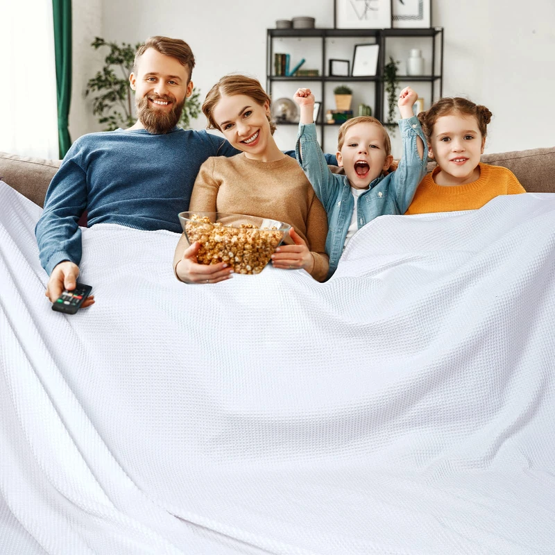 PHF Prewashed Waffle Cotton Family Blanket King Extra Large 120"x120" Snag Proof Lightweight Breathable Huge Extra Large Large Elegant Aesthetic Gift for