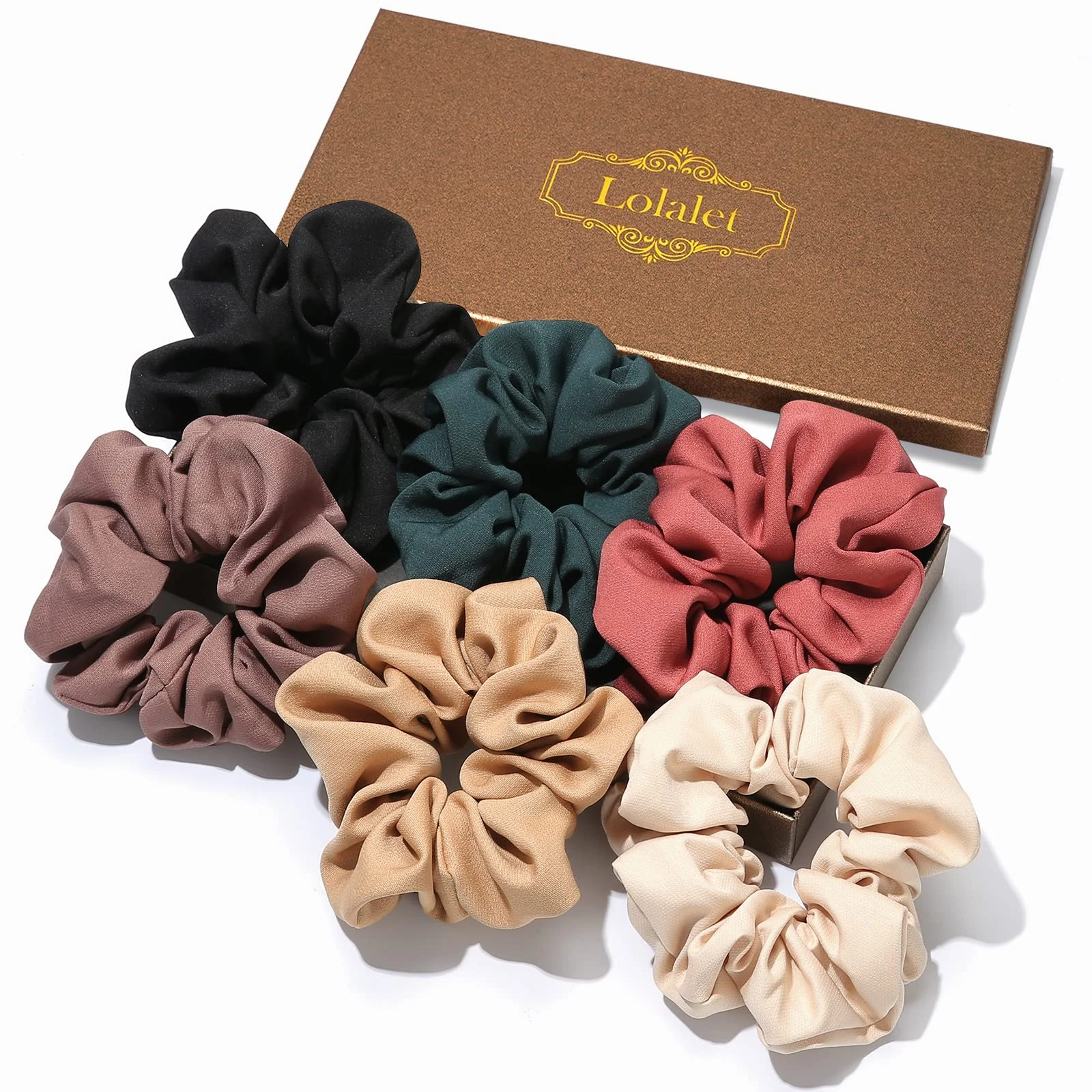 Lolalet Scrunchies for Women Girls, Satin Hair Scrunchies Softer Than Silk Hair Ties, Big Scrunchy Ponytail Holder with Elastic Hair Bands for Thick Thin Curly Hair -6 Pack, Style E