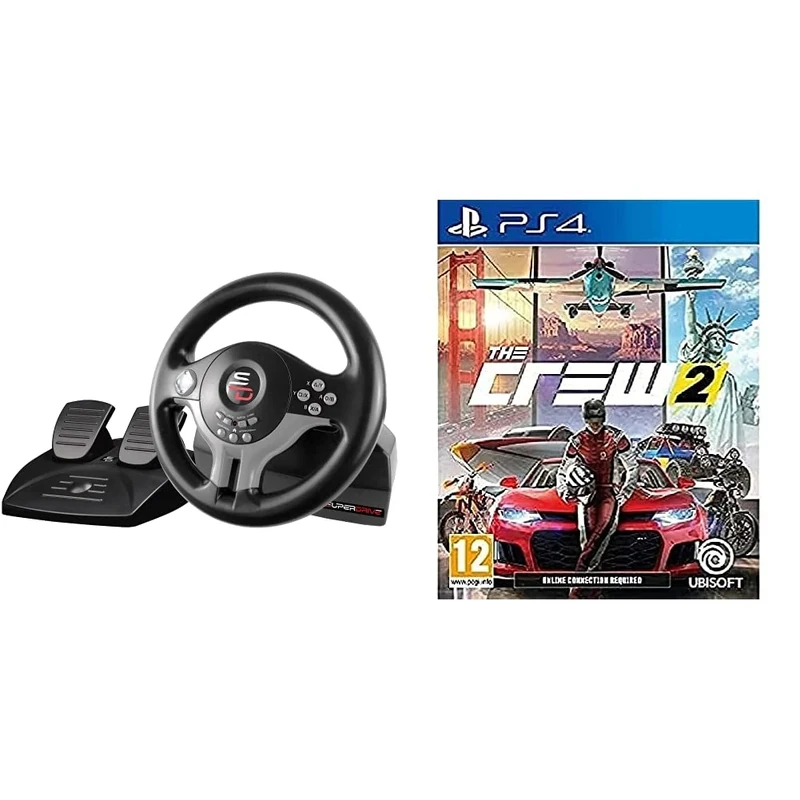 Superdrive - Racing Steering Wheel Driving Wheel SV200 with pedals and shift paddles for Nintendo Switch - PS4 - Xbox One - PC & The Crew 2 (PS4)