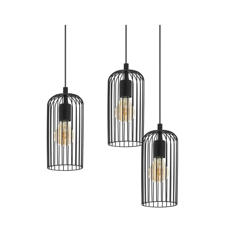 Eglo Cluster Pendant Lighting Roccamena, 3-Light Hanging lamp for Dining Table, Industrial Design Ceiling Light Fitting for Living Room, Black Metal, E27 Socket, Ø 61.5 cm