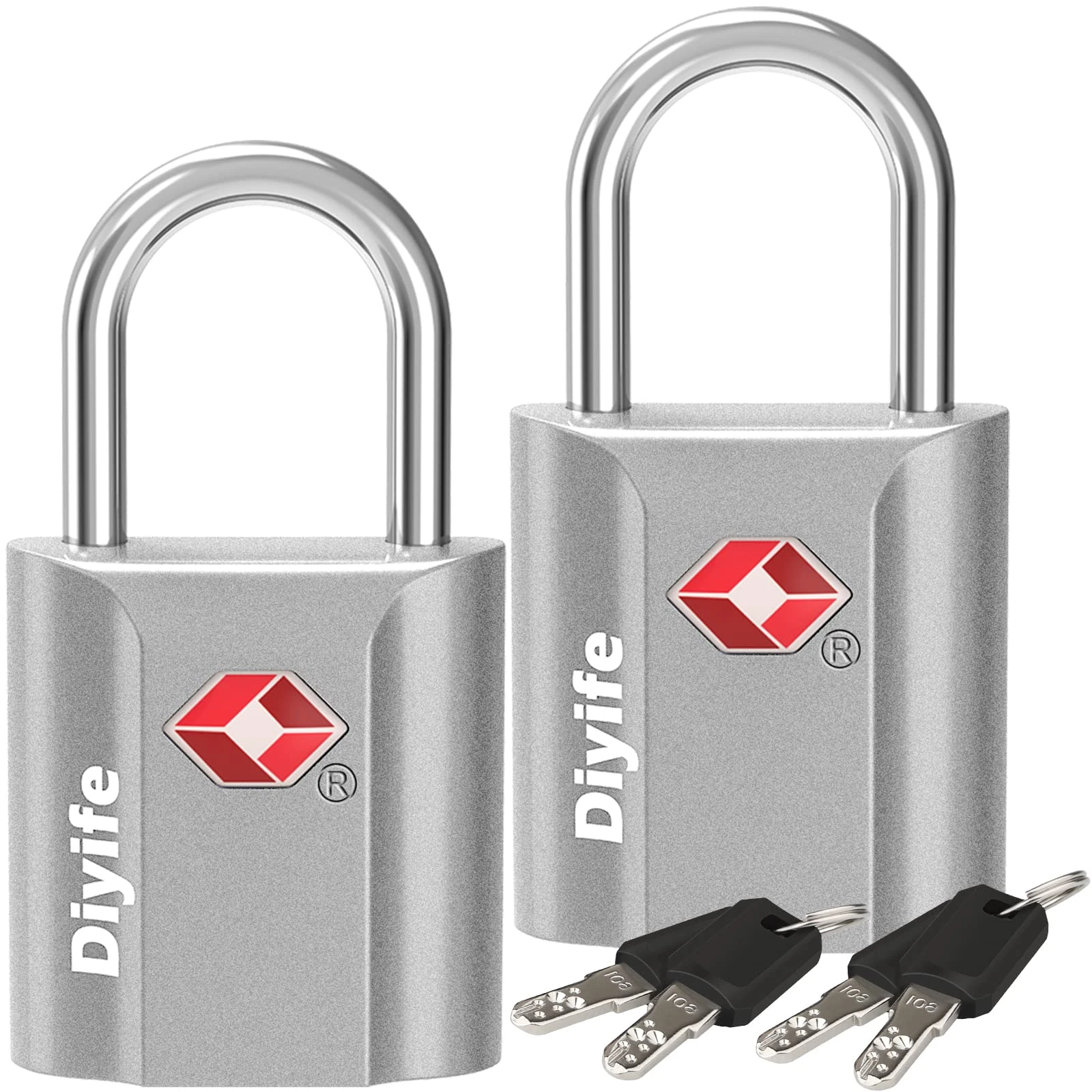 Diyife Heavy Duty Zinc Alloy Travel Locks - 2 Pack Security Suitcase Padlocks with 4 Keys (Silver)