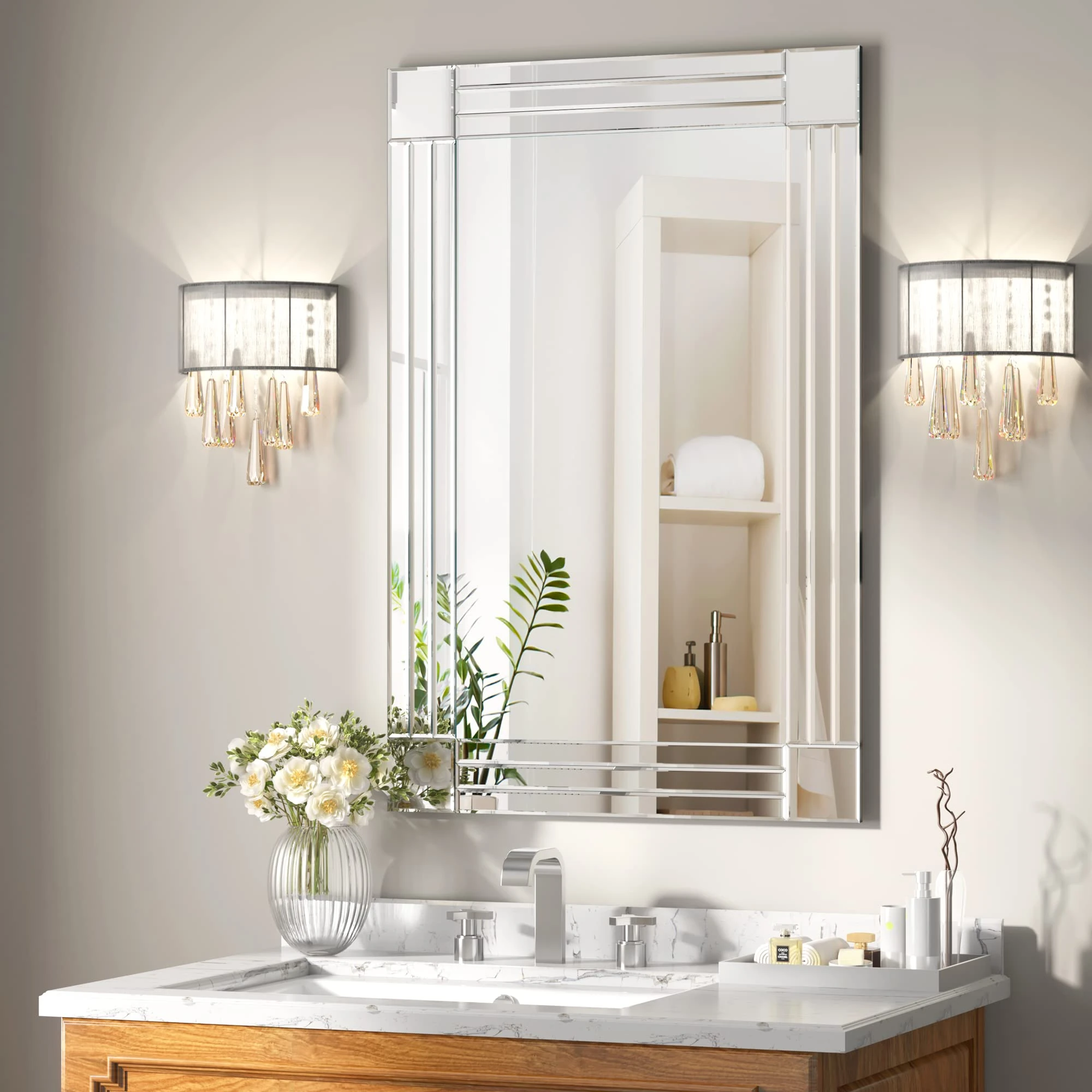 GOAND Decorative Mirror - 36"x24" Gorgeous Silver Mirror for Wall Bedroom, Bathroom, Living Room and Dining Room