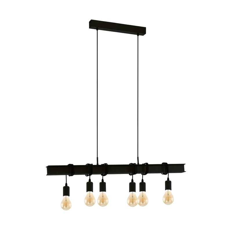 Eglo Pendant Lighting Townshend, 6-Light Vintage Hanging lamp for Dining Table, Industrial Design Ceiling Light Fitting for Living Room, Black Steel, E27 Socket