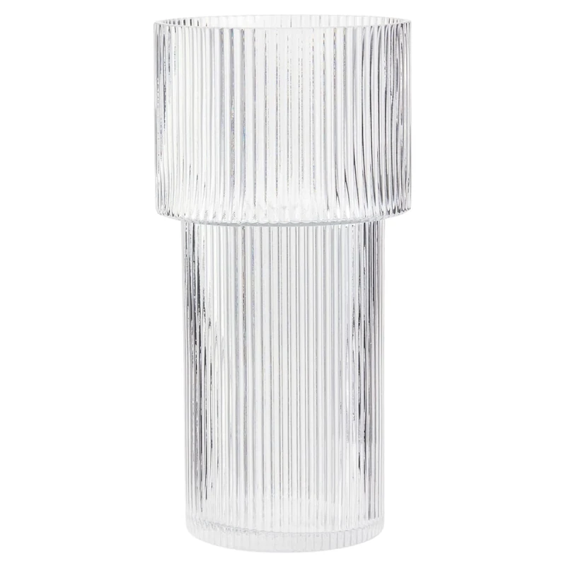 YANWE1 Large Glass Vase - 12 Inch Tall Ribbed & Fluted Modern Vase for Living Room, Dining Table, Entryway, Mantle, Shelf, Wedding, Office