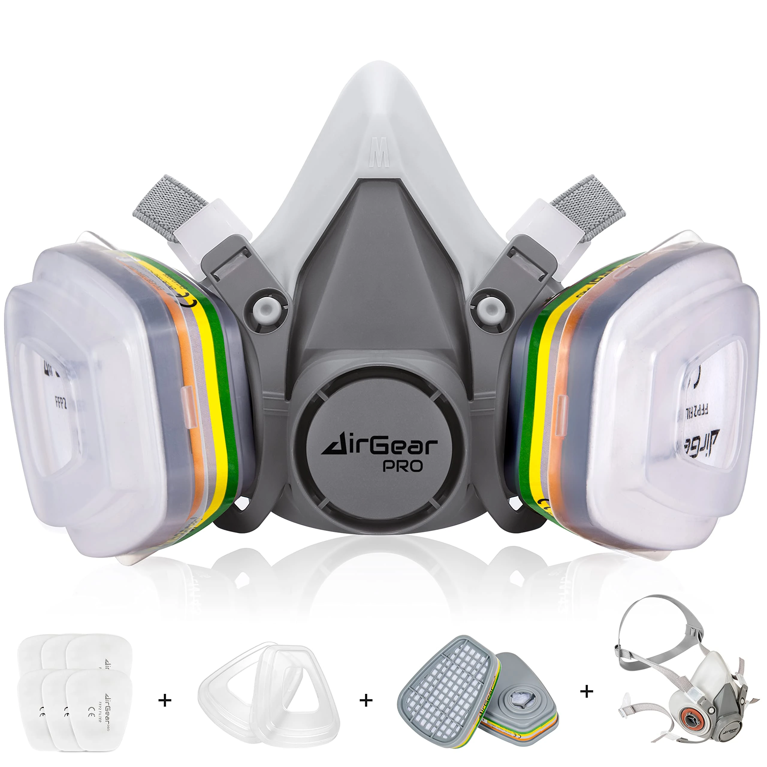 AirGearPro M-500 ABEK1-P2 Reusable Respirator Mask | Anti-Dust Gas mask Ideal for Spray painting, Sanding, Pesticide spraying, Building work, Chemical, DIY and more.