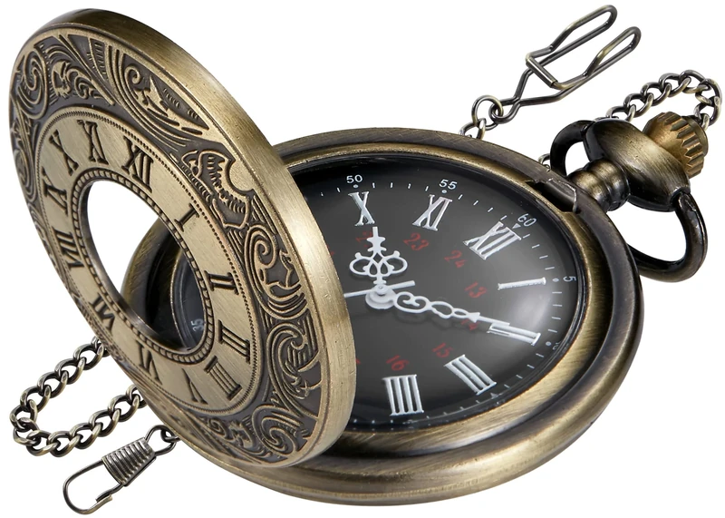 Tiong Bronze Hollow Men's Pocket Watch, Roman Digital Scale Men's Quartz Pocket Watches, Quartz Pocket Watch with Chain for Men