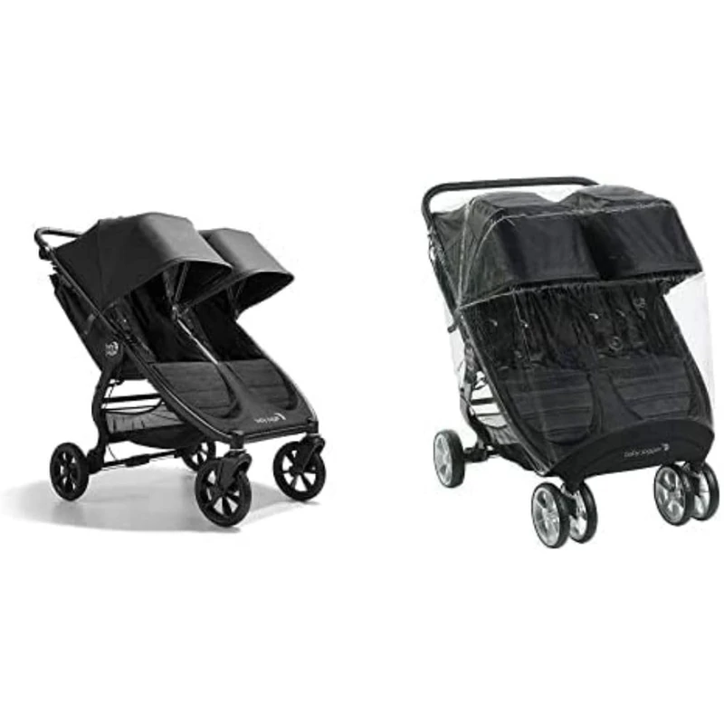 Baby Jogger City Mini GT2 Double All-Terrain Pushchair with Weather Shield Rain Cover | Opulent Black