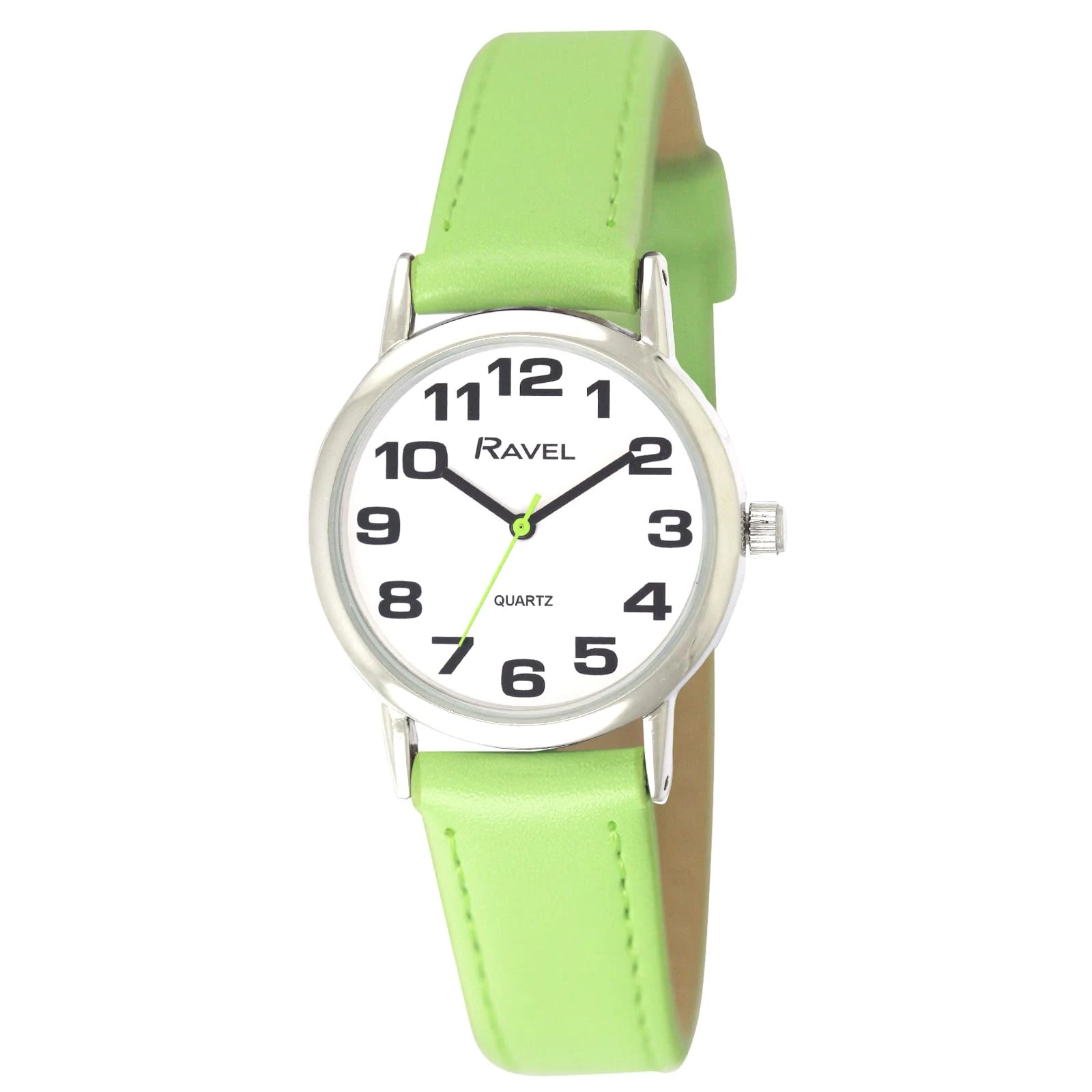 Ravel Women's Easy Read Watch with Big Numbers - Lime Green/Silver Tone/White Dial
