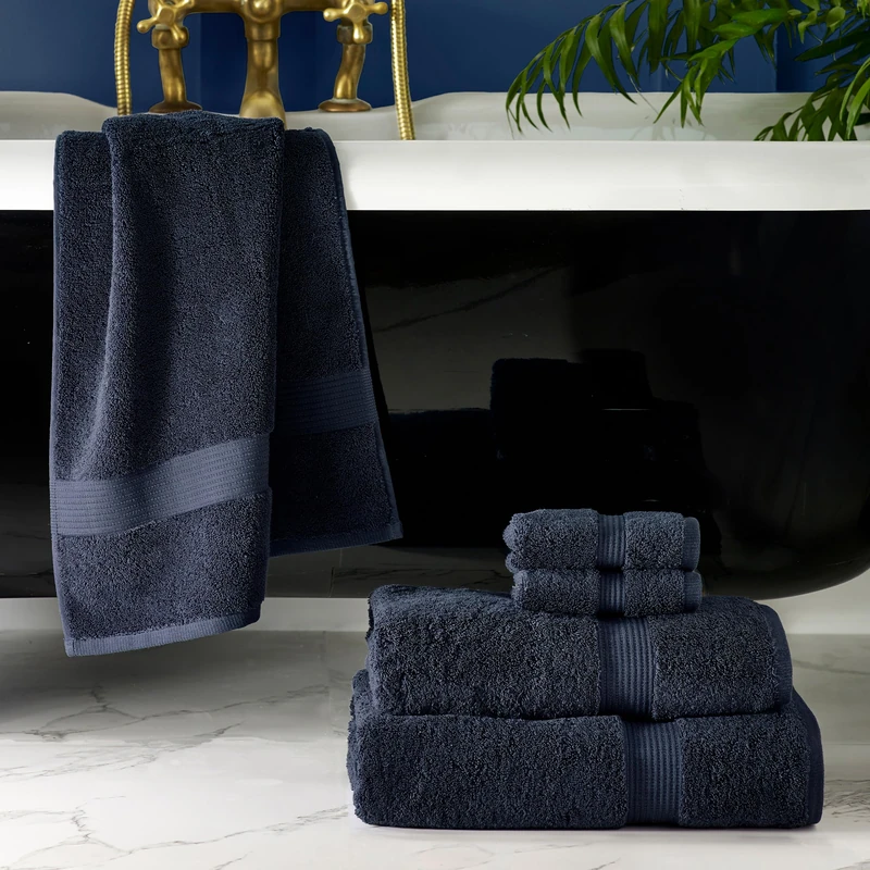 Paoletti Cleopatra Egyptian 6 Piece Face Cloth/Hand/Bath Towel Bale, Cotton, Navy