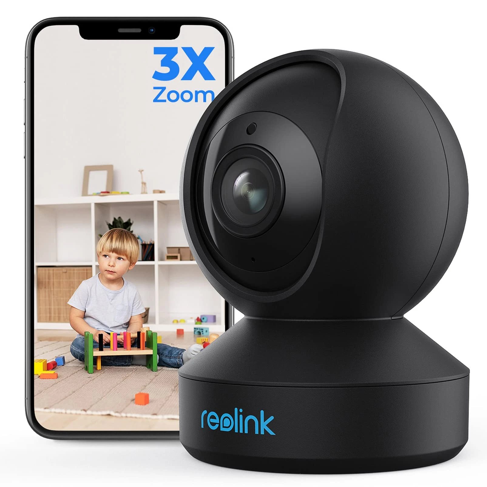 Reolink PTZ Security Camera 5MP Indoor WiFi 3X Optical Zoom, 2.4/5GHz WiFi, CCTV Pet Baby Monitor, Smart Human/Pet Detection, 2 Way Audio, Auto Tracking, with SD Card Slot, E1 Zoom Black