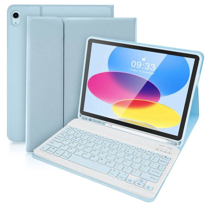 SOPPY Bluetooth Keyboard Case for New iPad 11th Gen. (A16) 11-inch 2025, 10th Generation 10.9 inch 2022, Detachable Wireless Keyboard, with Built-in Pen Holder, UK Layout, Blue