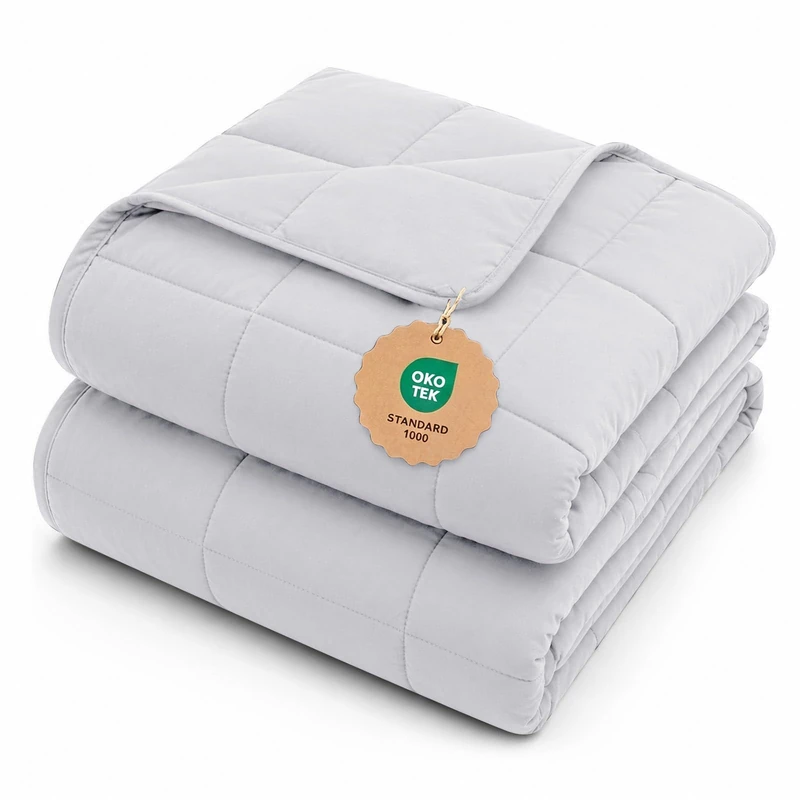 L'AGRATY Weighted Blanket Queen Size（22lbs, 60"x80"） Cooling Heavy Blanket Microfiber for Adults Breathable Big Weighted Throw Blanket for Summer Fall Winter, Light Grey