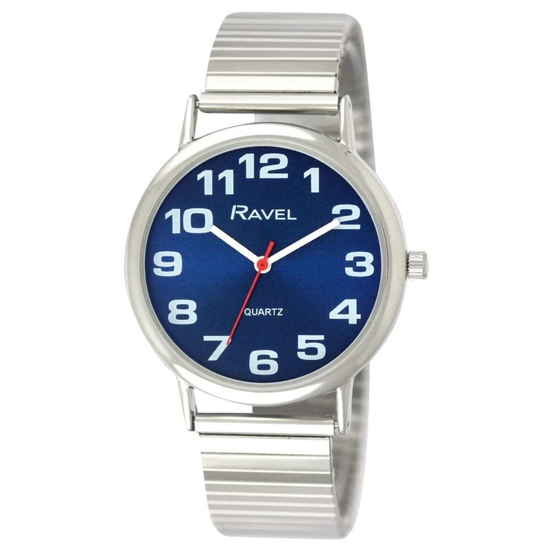 Ravel Women's Easy Read Watch with Big Numbers - Silver/Blue Dial