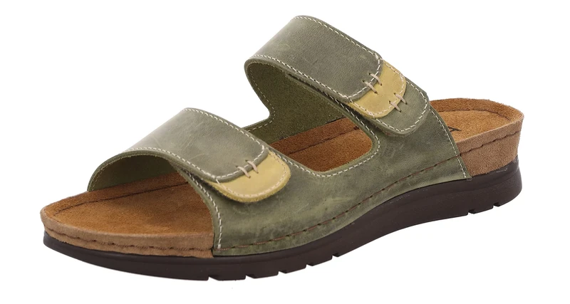 Rohde Cattolica 6155 Women's Mules with Velcro Fastening Nubuck Leather Colour Inserts, Green, 5 UK