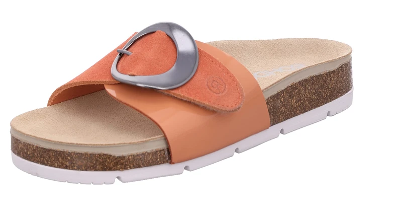 Rohde Elba 1705 Women's Mules Leather Buckle Velcro Cork Footbed, orange, 5 UK