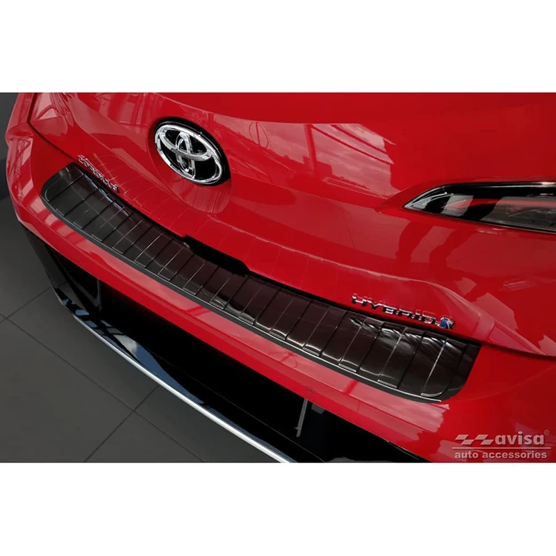Avisa Black Stainless Steel Rear bumper protector compatible with Toyota Corolla XII HB 2019- (incl. GR-Sport) 'Ribs'