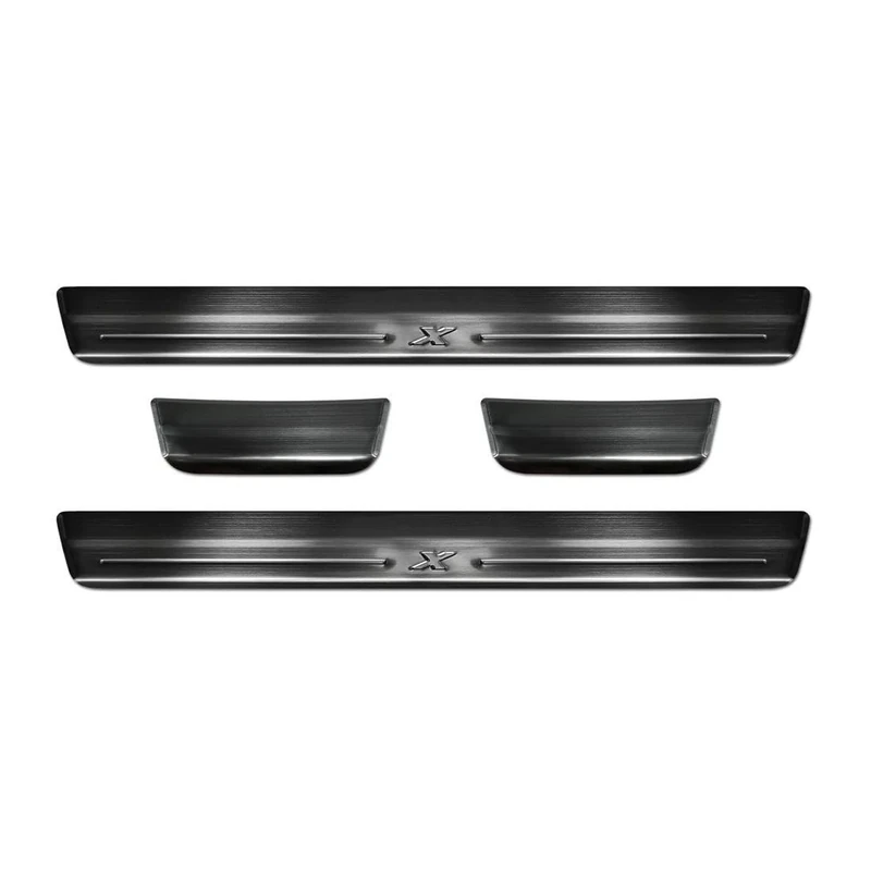 Avisa Black Stainless Steel Door sill protectors compatible with Toyota Aygo X 2022- 'Lines X' - 4-pieces