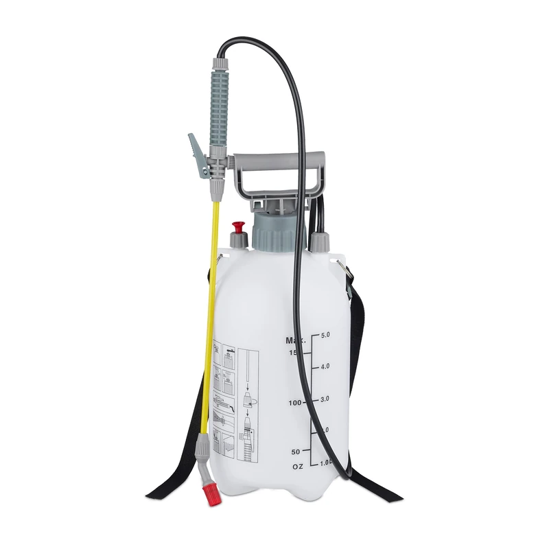 Relaxdays Pressure Spray Bottle, 5 litres,Water & Protect Plants, Adjustable Nozzle & Strap, Pump Sprayer, White/Grey