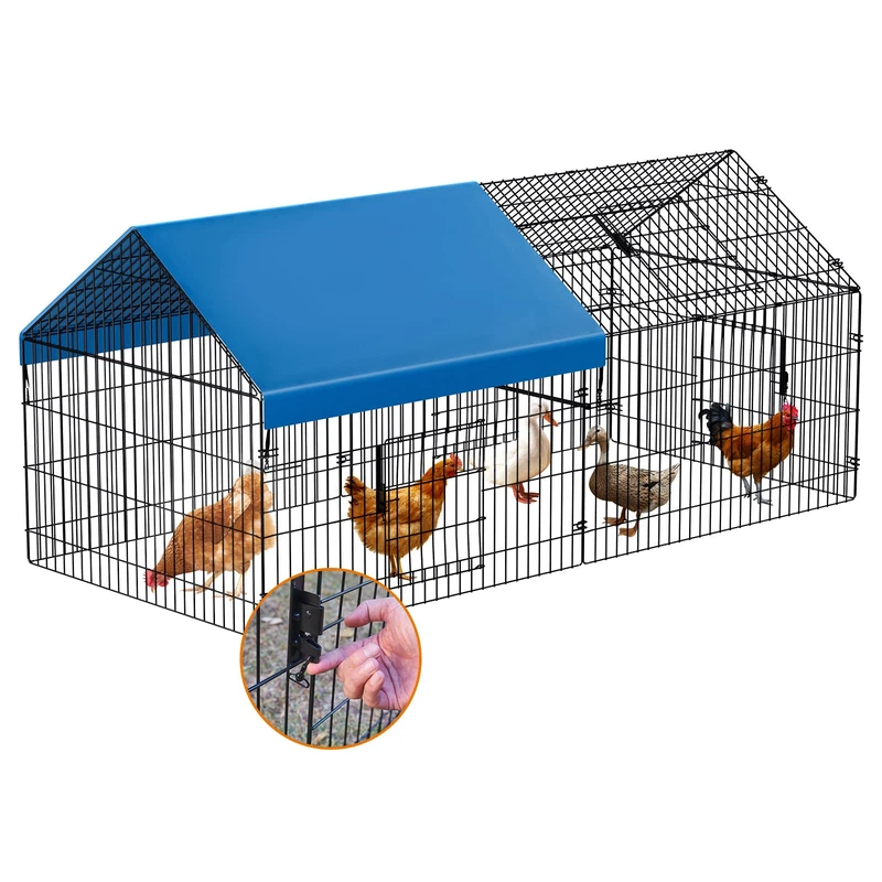 INJOPEXI Chicken coop 86“×40"×39" Metal Chicken Run Pen with Waterproof Cover Outdoor Backyard Farm Metal Portable Chicken Tractor Cage for Chicken Duck Goose Rabbit Cat Small Dog