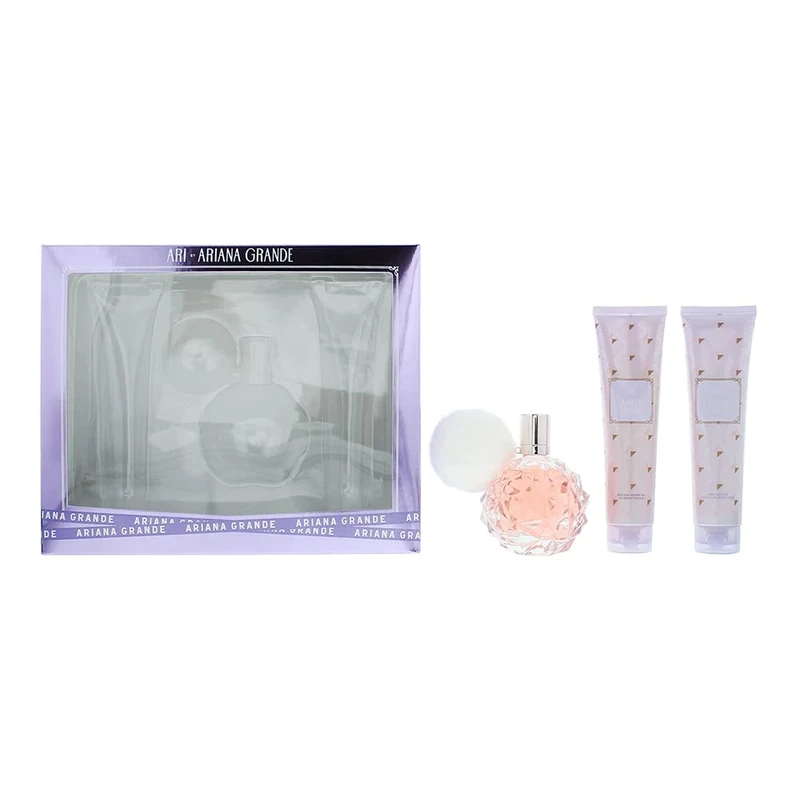 Ari by Ariana Grande for Women - 3 Pc Gift Set 3.4oz EDP Spray, Bath and Shower Gel, Body Souffle