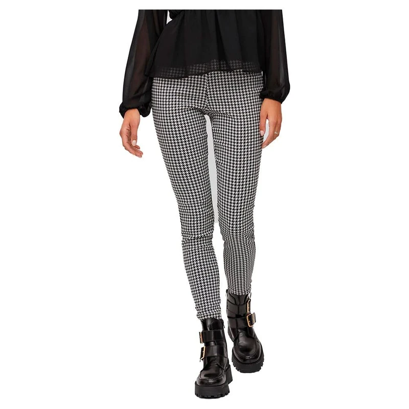 Vila Women's Vilaura Lou HW 7/8 Noos Leggings, Snow White/Pattern: Plia Black, S, Snow White/Pattern: plia Black, S - Image 1