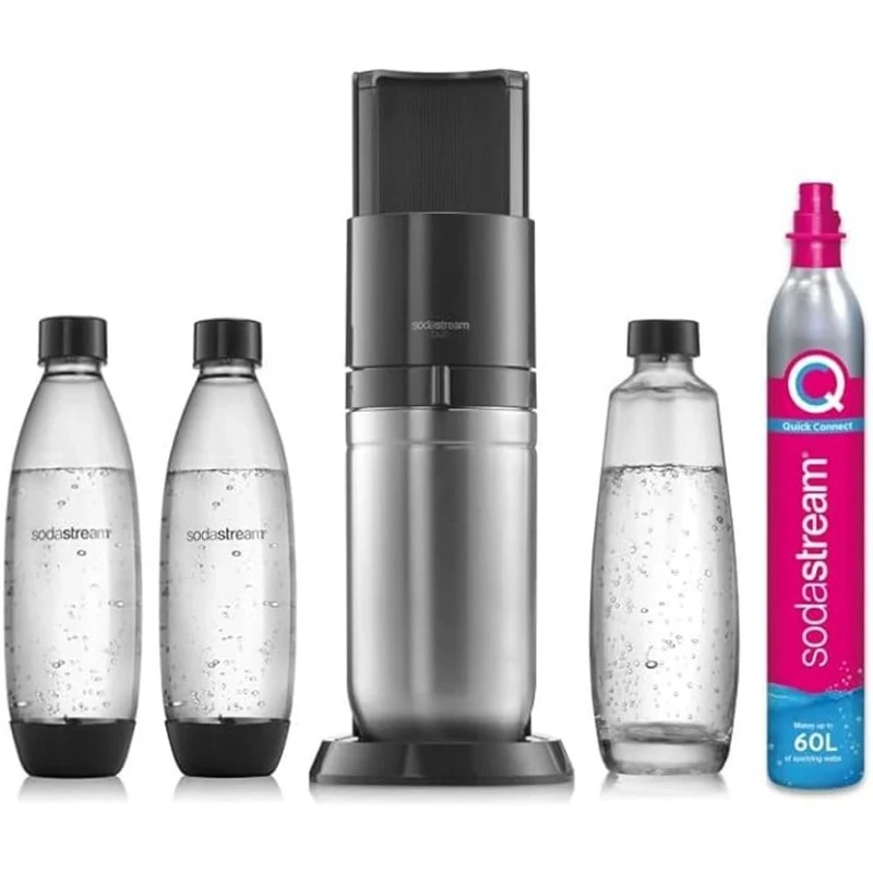 sodastream Duo Sparkling Water Maker + 60 Litre Spare Gas Cylinder for Sparkling Water Maker, CO2 Cylinder for Making Fizzy Carbonated Water at Home, (Quick Connect, Pink Gas)