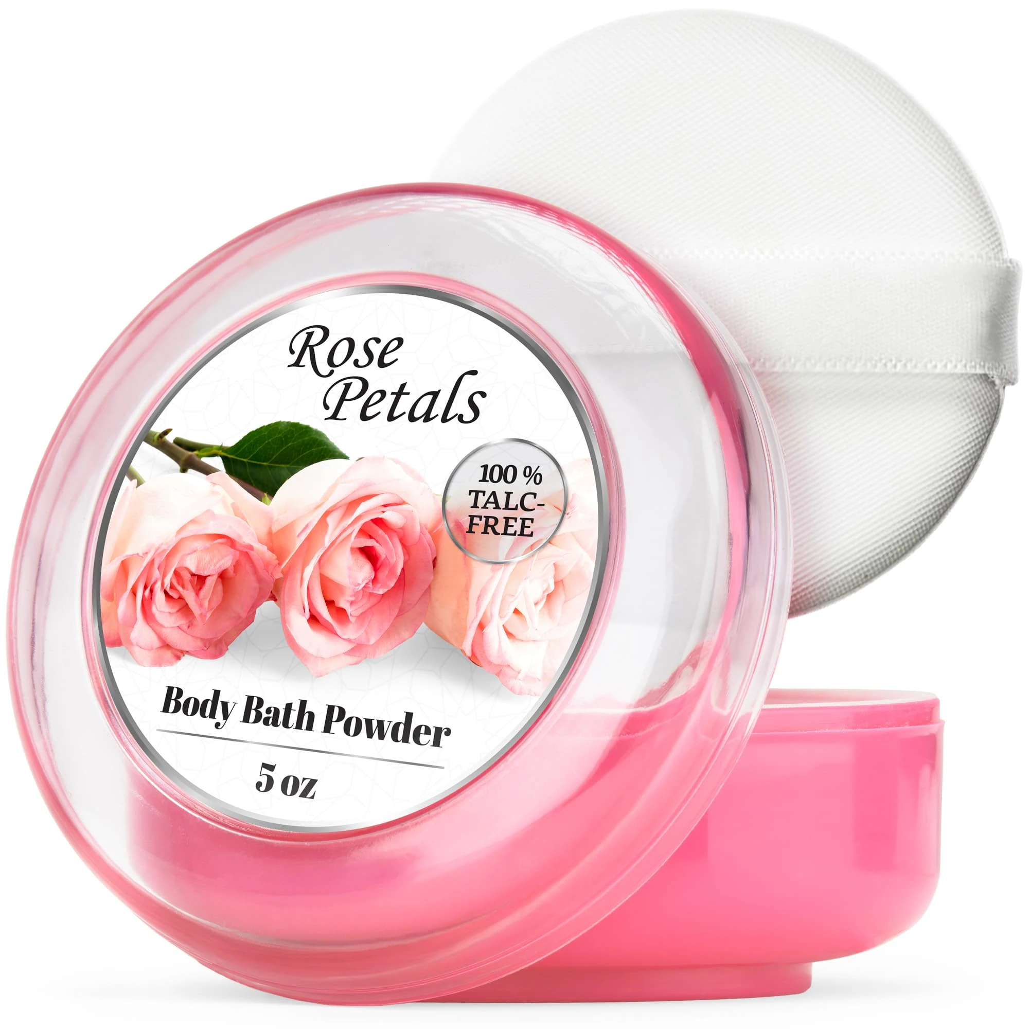 R-NEU 1 Pack Body Powder for Women with Puff, 100% Talc-Free, Elegant Rose Petals Scented Dust, After Bath for Soft Skin, Extra Large,(5oz)