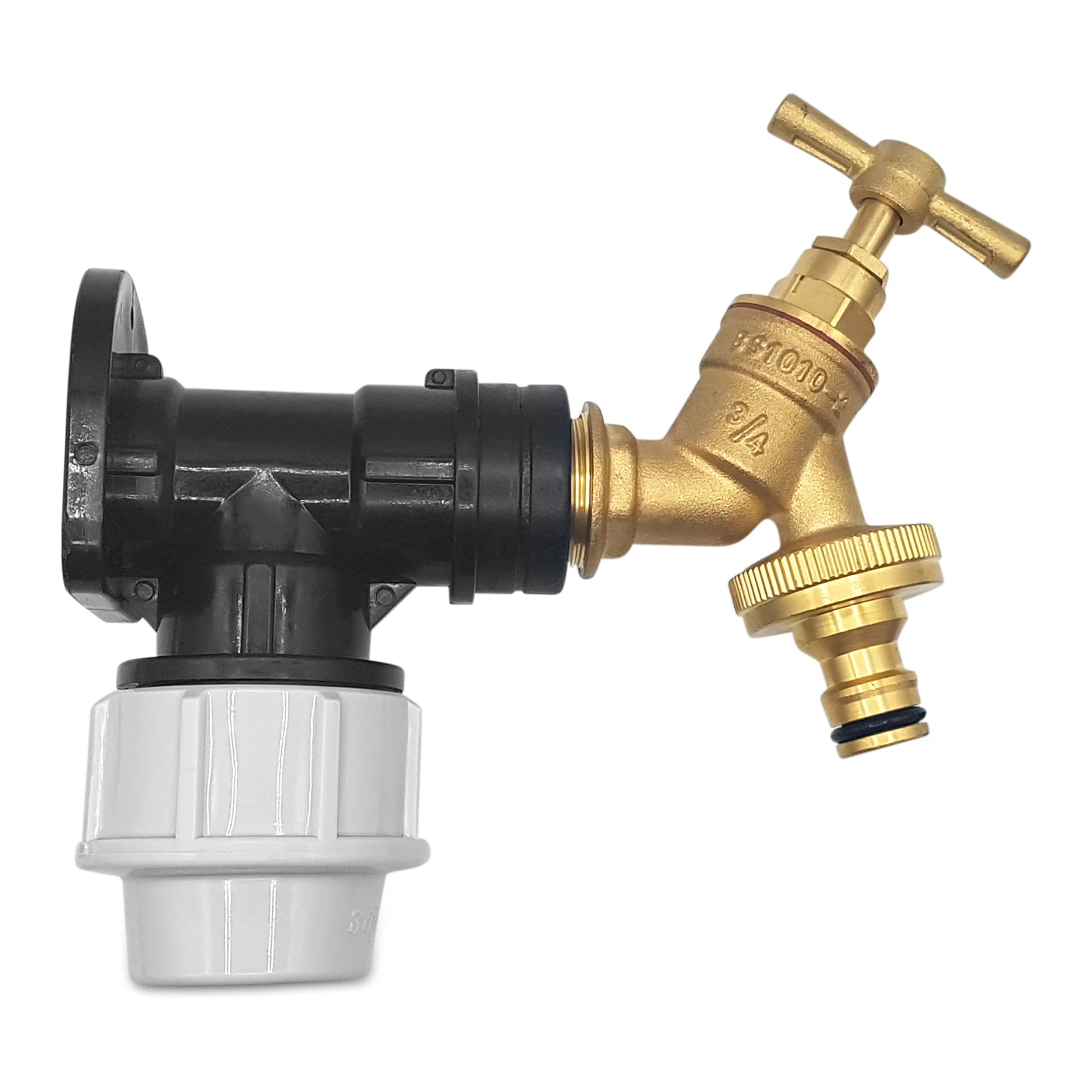 25mm MDPE Wall Flange Kit – Wall Plate Elbow ¾ Brass Garden Tap with Click-Lock Hose Fitting and PTFE Tape – Easy to Install Hose Connector for Backyard, Around the House, Farmhouse. Set by MYPURECORE