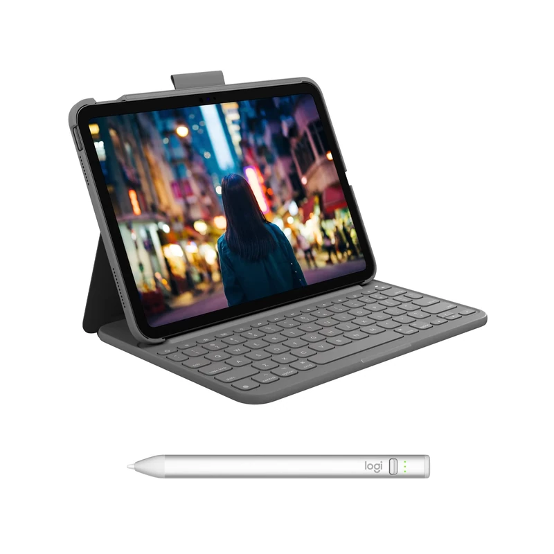 Logitech Slim Folio Keyboard Case for iPad (10th gen & A16) with wireless keyboard and Logitech Crayon (USB-C) digital pencil for all iPads (2018 releases and later)