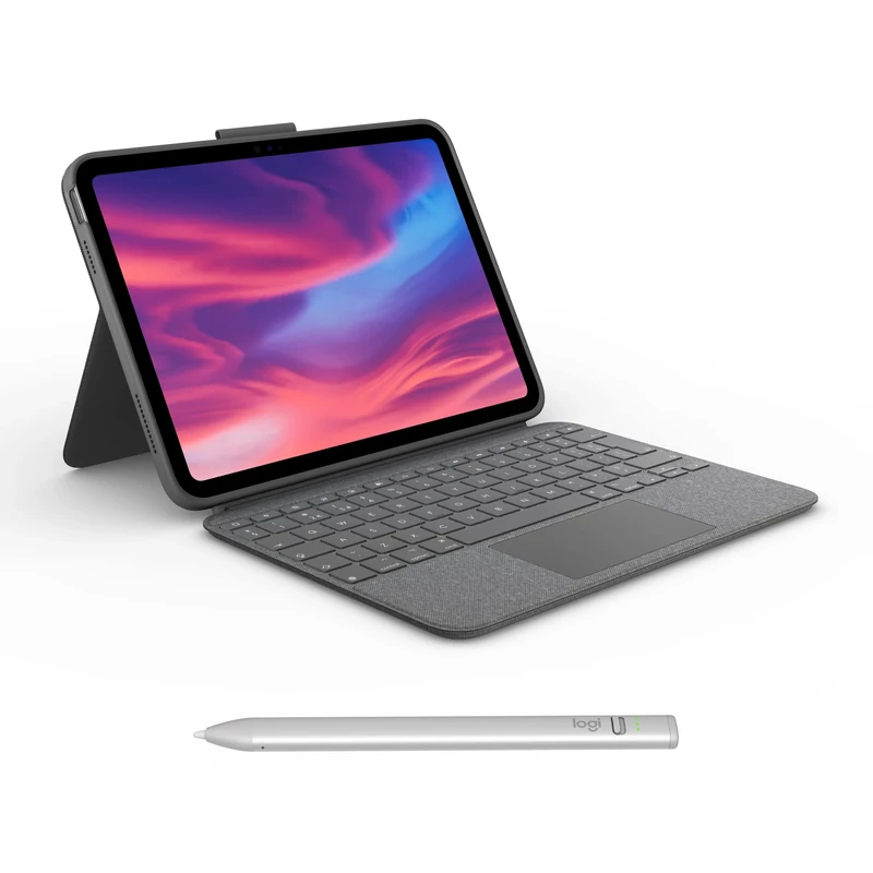 Logitech Combo Touch Keyboard Case for iPad (10th gen & A16) with detachable keyboard and Logitech Crayon (USB-C) digital pencil, all iPads (2018 releases and later), QWERTY UK English Layout - Grey
