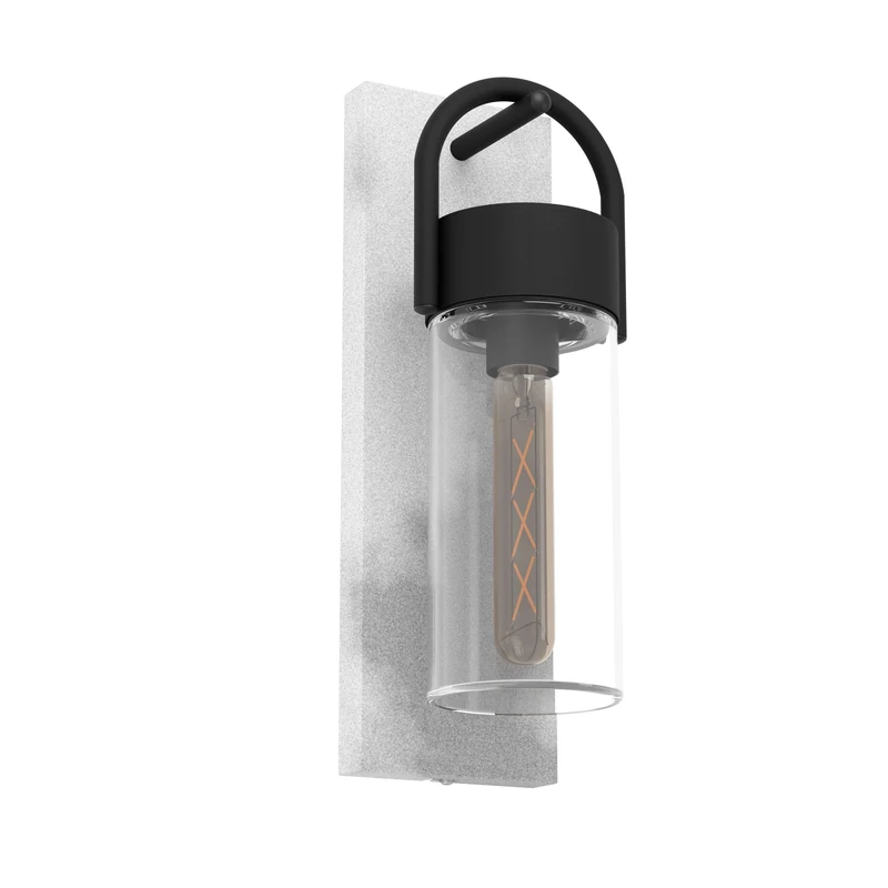 Eglo Wall Lamp Outdoor Carraro, Exterior Lighting for House Wall, Mounted Light in Concrete Look, Fixture Made of Metal Black and Grey, Transparent Glass, E27 Socket, IP44 - Image 1
