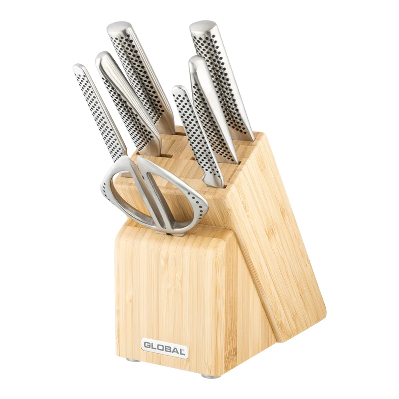 Global Knives G-79668B Takashi 8 Piece Knife Block Set, CROMOVA 18 Stainless Steel