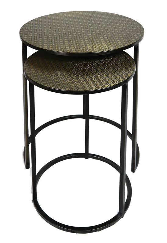 ASPECT Round Nest of 2 Table, Metal, Antique Brass/Black, 40 Dia x 55(H) cm