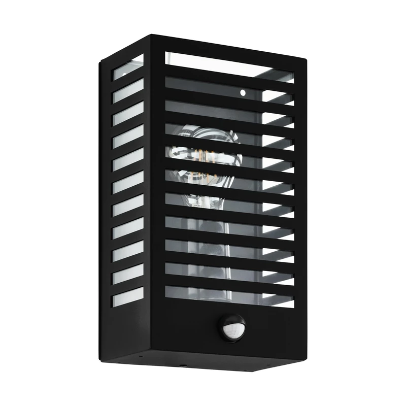 Eglo Outdoor Wall Light Alamonte 3, Outside Wall lamp Made of Black Metal, Wall spot with Motion Detector, Porch Lighting with E27 Socket, IP44