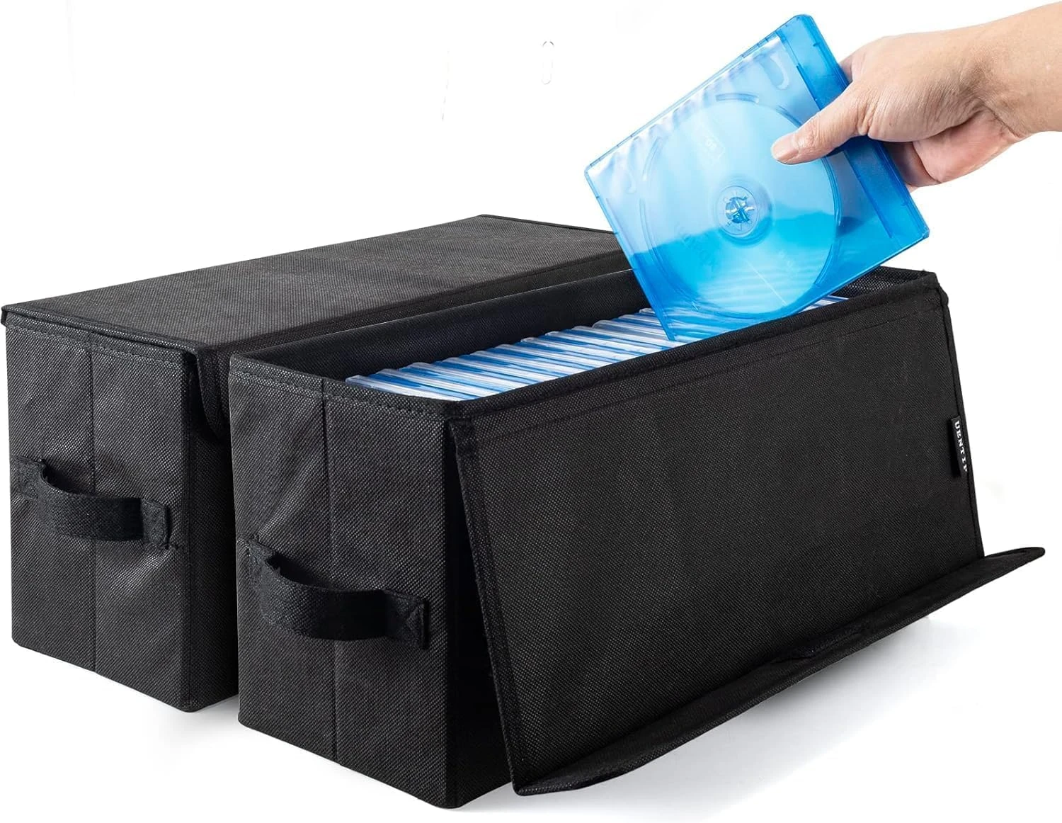 UENTIP DVD Storage Box,Pack of 2 DVD Case Storage,17.25"x6.25"x8", Container holds 40 DVDs in full jewel cases, 80 DVDs in slim cases, and 200 discs in DVD sleeves,Black (2pack-black-Covered type)