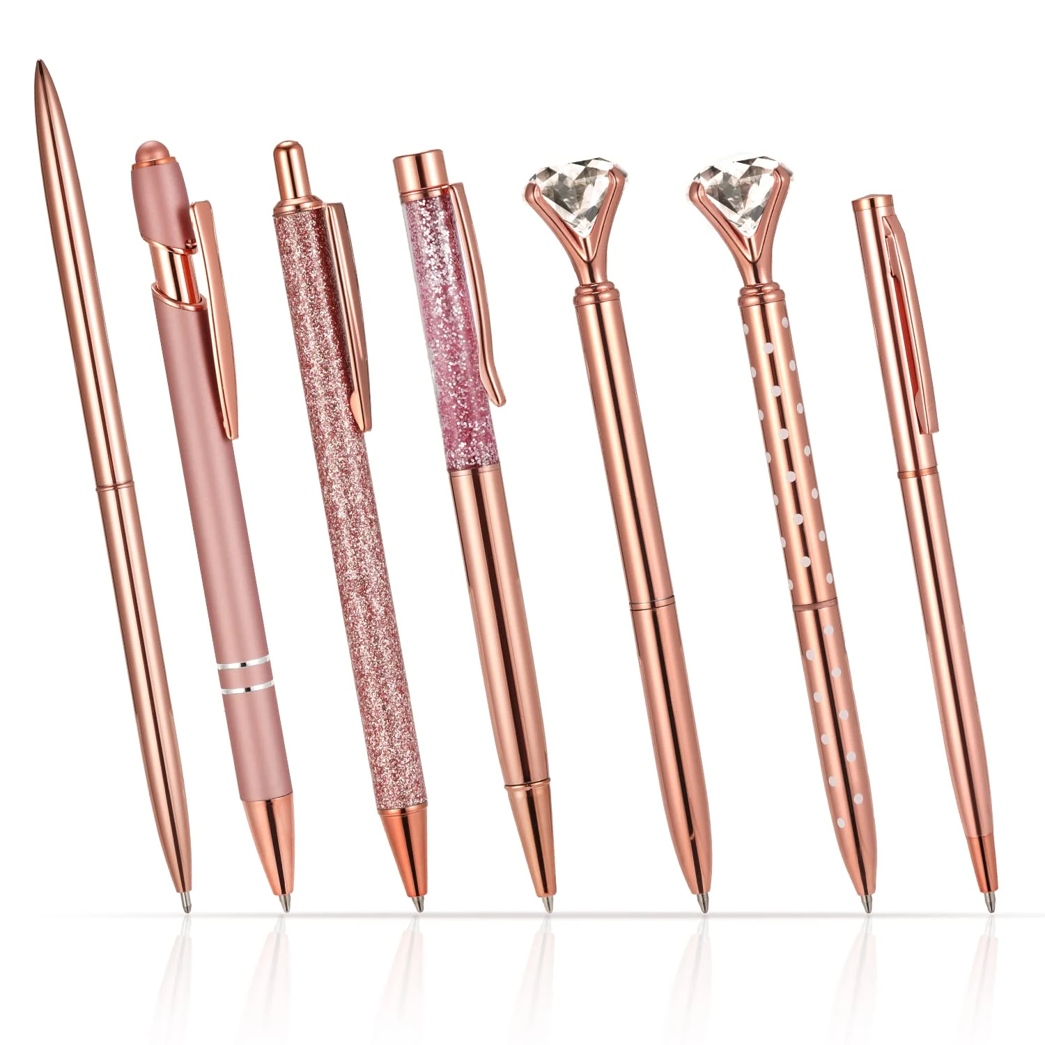 SAVITA 7pcs Rose Gold Ballpoint Pen, Crystal Metal Rose Gold Pens Black Ink Fine Point Tip Diamond Pens Rose Gold Glitter Ballpoint Pens for Wedding Home School Office Supplies