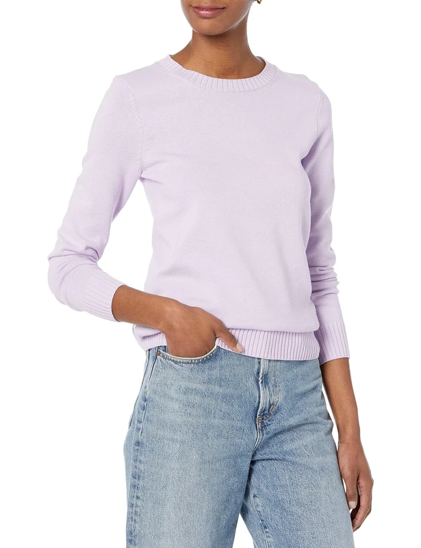 Amazon Essentials Women's 100% Cotton Crewneck Sweater (Available in Plus Size), Pastel Lilac, L