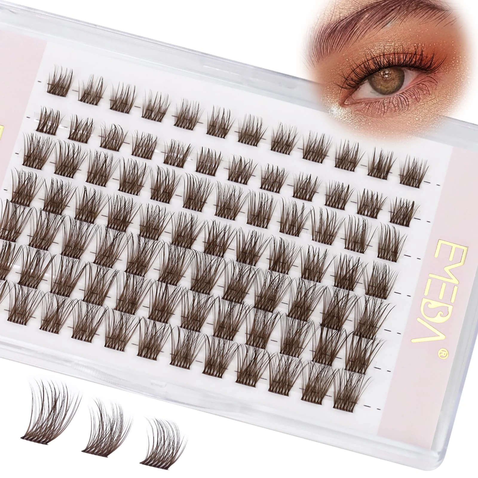EMEDA Dark Brown Individual Cluster Lashes D Curl Mix 8mm 10mm 12mm DIY Eyelash Extensions Clear Band Natural Look Brown Lash Clusters Colored Cluster lashes (Dark brown)