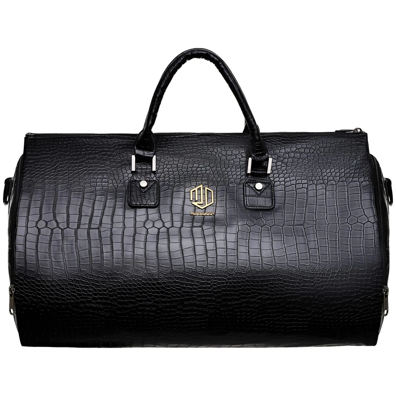 Modoker Convertible Leather Garment Bag, Carry on Garment Bags for Travel Waterproof Garment Duffel Bag Gifts for Men Women Business (Black)