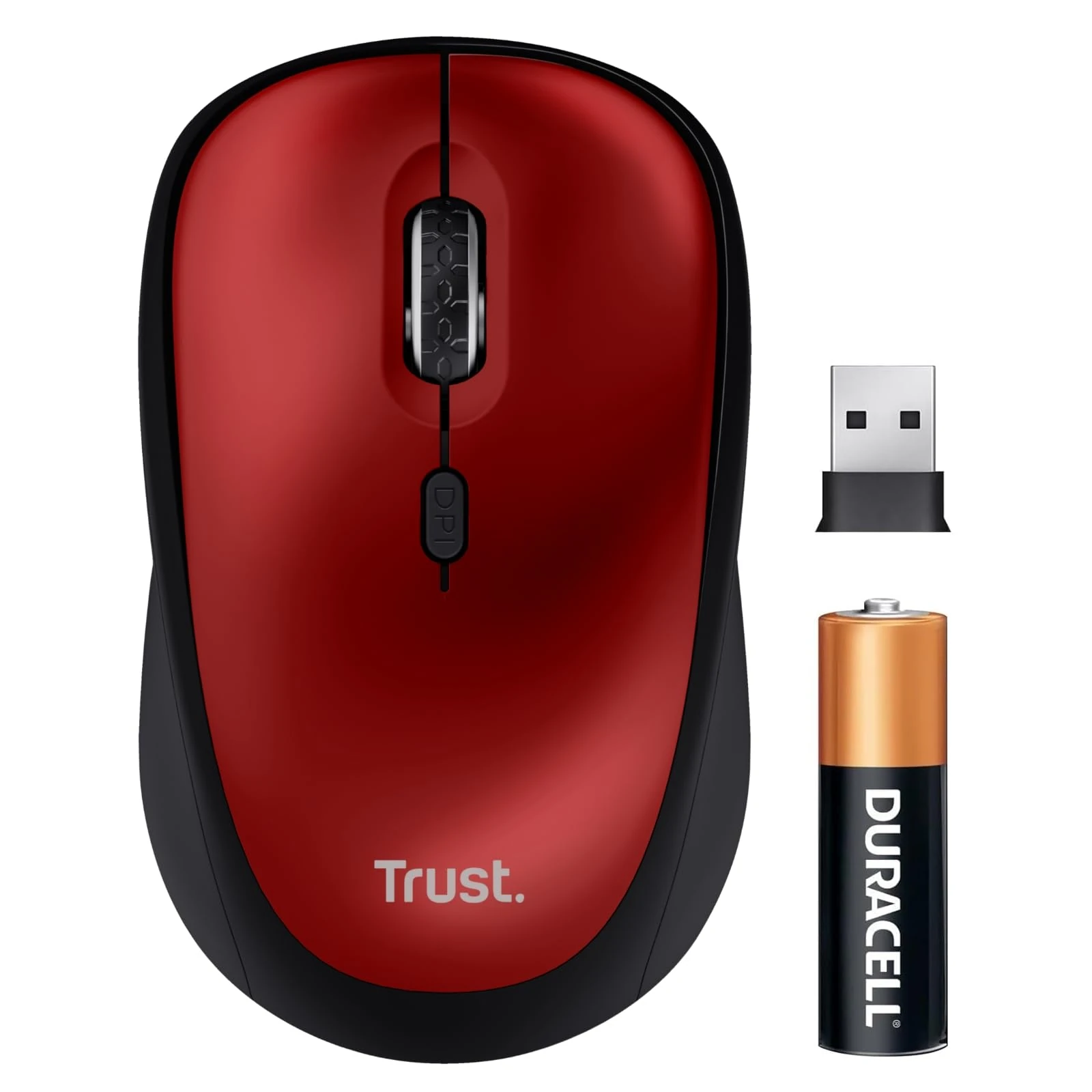 Trust Yvi+ Silent Wireless Mouse, Sustainable Design, 800-1600 DPI, For Left and Right Hand Users, Storable USB Micro Receiver, Quiet Compact Computer Mouse for PC, Laptop, Mac, Home Office - Red