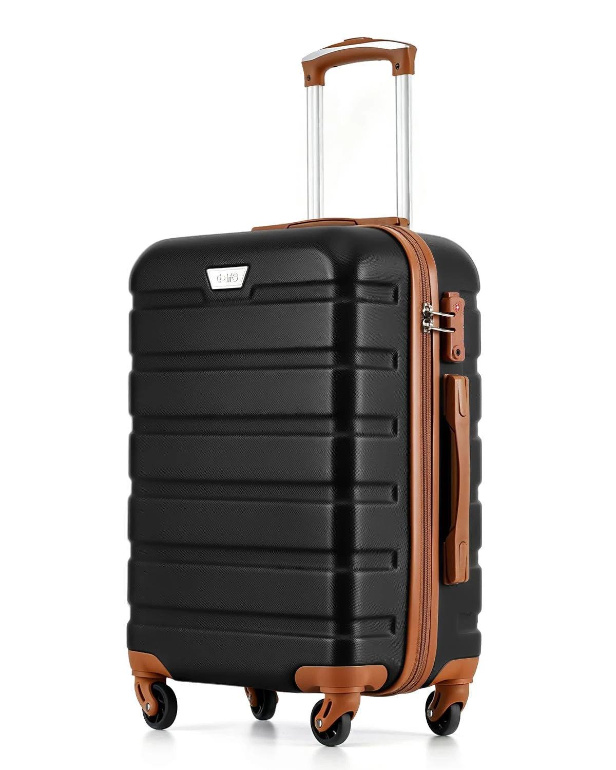COOLIFE 28 Inch Large Suitcase for Checked Luggage, Business Trip, ABS+PC, Lightweight Hard Shell Luggage with 360°Rubber Spinner Wheels, YKK Zipper, Telescopic Handle, TSA Lock, Black/Brown