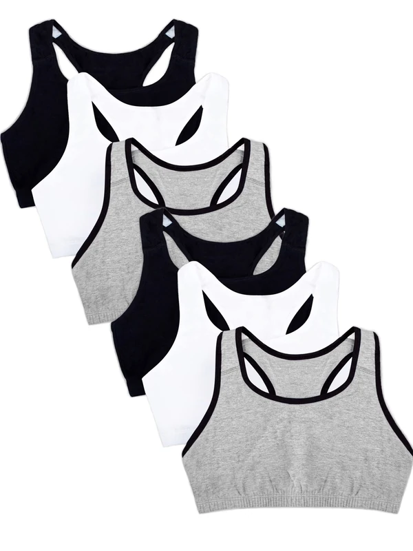 Fruit of the Loom Women's Built Up Tank Style Sports Bra Value Pack, Heather Grey W. Black/White/Black/Heather Grey W. Black/White/Black, 42